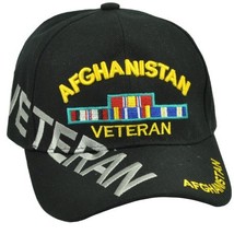 Afghanistan veteran with metals on the front of a black ball cap - $20.00