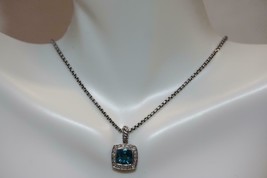 DAVID YURMAN 925 Silver Diamond Blue Topaz Petite Albion Pendant Necklace 15-18&quot; - £465.12 GBP