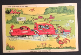 Car Camper Trailer Home Sweet Home on the Trail Rooster 1940s Linen Post... - $19.99