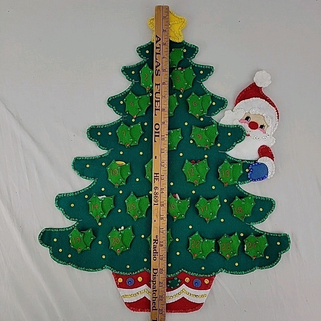Vtg Jeweled Advent Calendar Felt Sequined Embroidered XMAS Tree Handmade Santa Item image 10