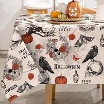 Vintage Halloween Tablecloth Retro Gothic Skull Bat Pumpkin Fabric Table... - $33.99