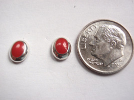 Simulated Red Coral Oval 925 Sterling Silver Earrings - $6.29