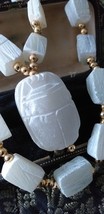 Vintage 1950/60-s Egyptian Revival Large Scarab Beetle Necklace - Heavy 91.5 G - $127.71
