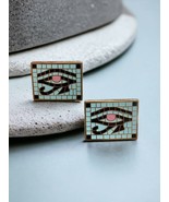 Anson mosiac enamel Gold Eye of Horus Vintage Egyptian Revival Gold cuff... - $118.85 CAD
