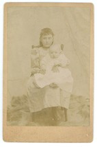 Circa 1880&#39;S Cabinet Card Adorable Image Of Older Sister Holding Baby In Lap - £7.57 GBP