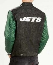 Mens Jacket NFL Football Levis NY Jets Black Green Denim Varsity Trucker $158- L - £58.49 GBP