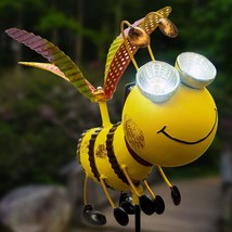Bumble Bee with Solar Light Eyes - Metal Yard Art Garden Decor - Decorative Stak - £43.50 GBP