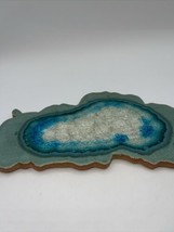 Dock 6 Pottery Geode Large Display Tray. 11” x 6” Blues And Greens - $37.62