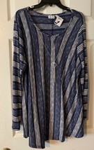 Kim Rogers Women&#39;s Striped Dress Shirt With Faux Necklace Sz XL Long Sleeve NWT - £18.53 GBP