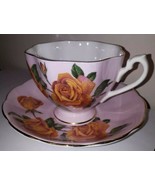 Queen Anne Tea Cup And Saucer Pink Large Yellow Cabbage Roses - $25.26 CAD