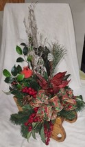 Wood Sleigh Holiday Christmas Centerpiece Decoration Holly Cardinal Pretty - £23.44 GBP