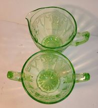 Anchor Hocking Cream & Sugar Cameo Ballerina Pattern Green Uranium Glass image 4
