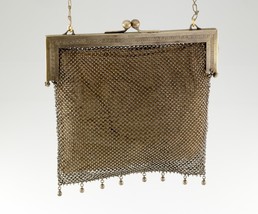 Vintage Allemand Argent Maille Porte-Monnaie Avec Méandre Motif - $472.22