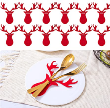 NEW Christmas Reindeer Cutlery Pouch Flatware Holder Set (12) red felt e... - £6.77 GBP