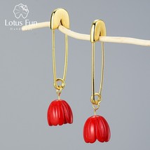 Lotus Fun Pin Rose Flower Dangle Earrings 2021 New Arrival Real 925 Sterling Sil - £30.98 GBP