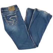 Silver Jeans Women&#39;s 28x33 Boot Cut Blue Stretch Denim Thick Stitch Dist... - £15.43 GBP