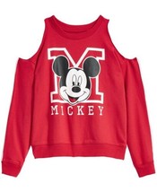 Evy of California Big Kid Girls Cold Shoulder Mickey Mouse Sweatshirt,Red,Medium - £20.51 GBP