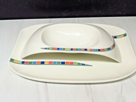 2 Pieces VILLEROY &amp; BOCH Urban Nature Bridge Bowl &amp; Tray Colored Band Serving  - £78.34 GBP