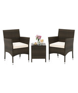 3 Pieces Outdoor Conversation Set with Cushioned Seat and Glass Tabletop... - $142.97