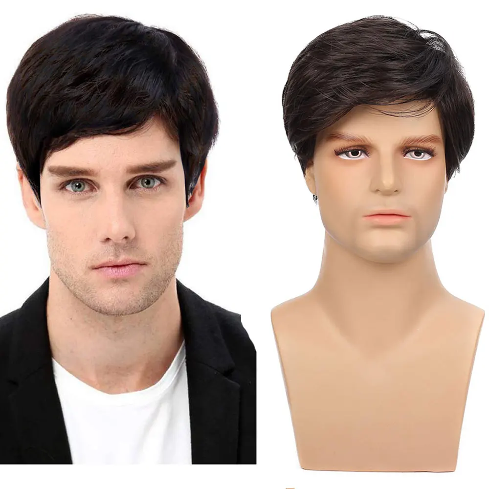 Short Pixie Wig for Men Natural Black Human Hair Male Wigs Brazilian Hair Sho - £28.85 GBP+