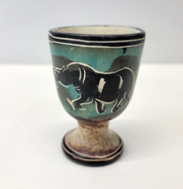 Vintage Stone Egg Cup Kenya Rhino Africa Safari Savanna Hand Carved Etched 3&quot; - £12.76 GBP