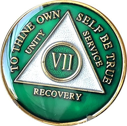 7 Year AA Medallion Metallic Green Tri-Plate Gold Plated Chip VII