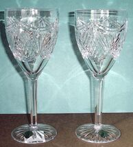 Waterford Irish Crystal Christmas Wine Goblet Pair 9.5oz Swag Fan Cuts N... - $124.90