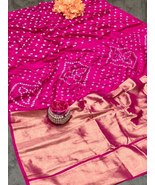  Handmade Bandhej Gaji Silk Saree,Semi Gaji Silk With Hand Tied Bandhani - £64.53 GBP