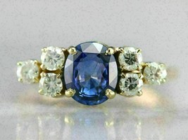 2Ct Oval Cut Blue Sapphire Diamond Women&#39;s Engagement Ring 14K Yellow Gold Over - £89.71 GBP