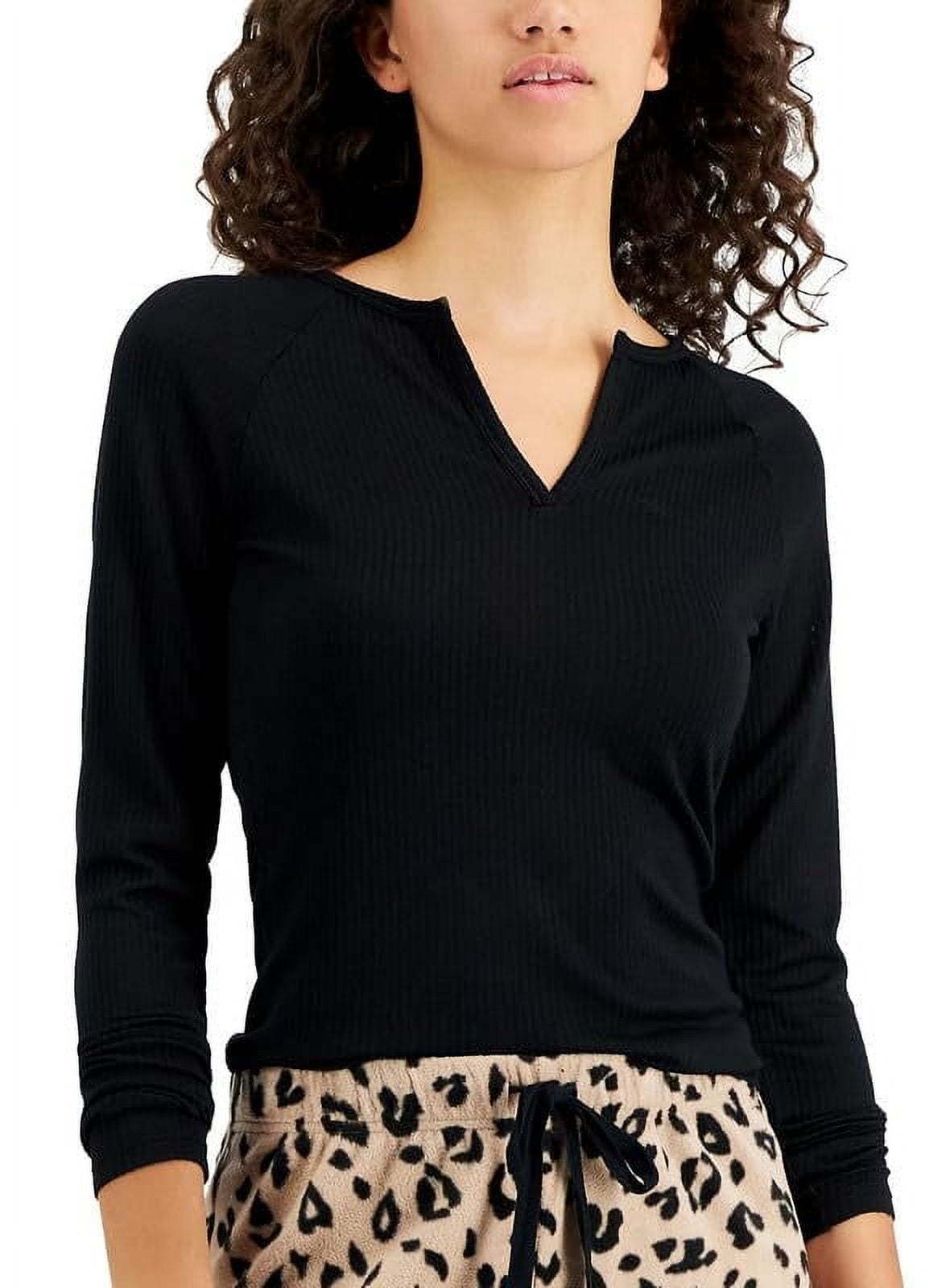 Jenni Womens Split-Neck Pajama Top Deep Black S - $4.00