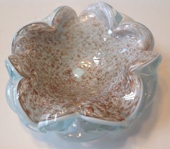 Murano Art Glass Ashtray White Gold Speckled Clam Shell Italian Venetian Italy - £58.84 GBP