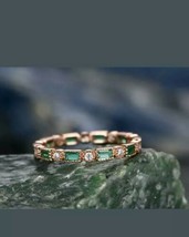 1.2Ct Simulé Vert Émeraude &amp; Diamant Mariage Ring 14K Plaqué or Rose - £65.15 GBP