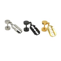 Razor Ear Stud Steel Barbell Earring Punk Blades Stainless Steel Gold Color Blac - £54.83 GBP