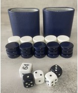 Blue Leatherette Dice Cups Backgammon Checkers Dice and One Doubling Dice - $45.99