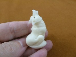 (tb-wolf-9) white howling Wolf TAGUA NUT palm figurine Bali carving love... - £37.11 GBP