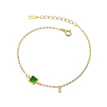 Square Emerald Zircon Bracelet for Women - 925 Silver Gold Plated Fashio... - £23.12 GBP