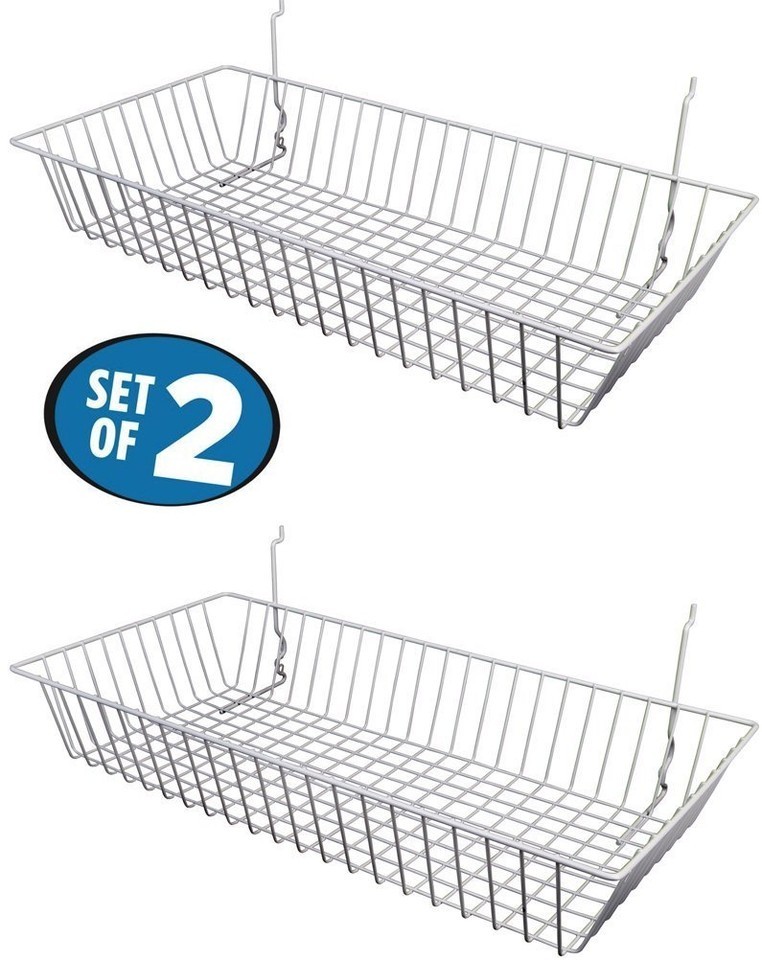 White Wire Baskets for Slatwall, Gridwall or Pegboard (Set of 2) 24”Lx12... - $25.11
