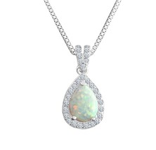 2Ct Pear Cut Lab-Created Fire Opal Women&#39;s 18&quot; Chain Pendant White Gold Plated - £62.12 GBP