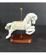 Vintage CAROUSEL HORSE Porcelain Ceramic ADJUSTABLE HEIGHT Yellow Flora ... - $12.15