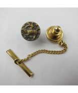 Vintage Zodiac Aries Ram 12 Stars Tie Tack Lapel Pin with Chain Tie Bar - £7.98 GBP