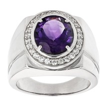 4.21 Ctw Oval Cut Amethyst 14K White Gold Plated Solitaire Band Ring For Men&#39;s - £96.07 GBP