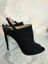 MIU Black Suede Leather Peep Toe Booties/Heels Sz 36.5 or US 6.5 - $257.43