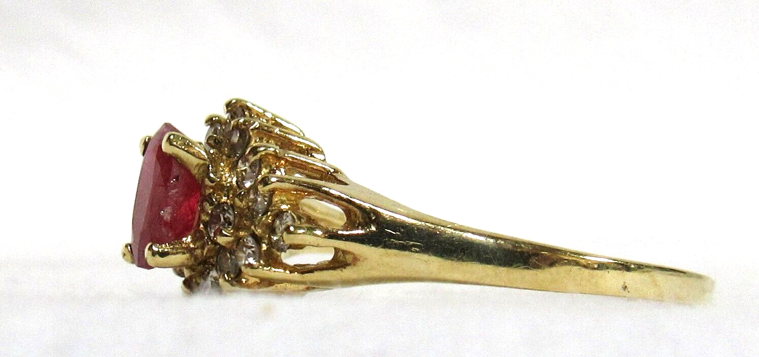 18K 750 Yellow Gold Natural Ruby & Diamond Cluster Ladie's Sz 8.25 Ring 3g PAZ Item image 4