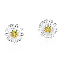 Cute Floral Two-Tone 14k Gold Vermeil and Sterling Silver Floral Stud Earrings - £13.40 GBP
