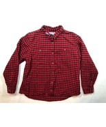 L.L. Bean Cotton Flannel L/S Shirt Red Black Plaid Button Front Preppy Womens XL - $19.59