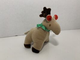 plush tan reindeer rattle baby toy Christmas green holly leaves dot ribb... - $4.20