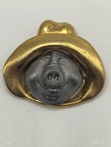 Vintage Pig Hog In Hat Brooch Pin Gold Silver Pewter Two Toned Fisherman - £14.16 GBP