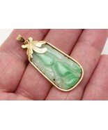SMALL JADE 14K GOLD PENDANT SIGNED CARVED 2-SIDED NECKLACE GREEN WHITE 1... - $7,980.09 MXN