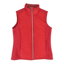 FOR CYNTHIA Women&#39;s S Red Mock Neck Full Zipper Quilted &amp; Fleece Vest, P... - £19.03 GBP