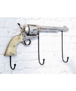 Rustic Western Country Cowboy Revolver Pistol Gun 3-Peg Wall Hooks Plaque - $43.89 CAD